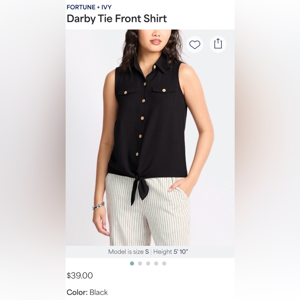 Fortune & Ivy Black Tie Front Sleeveless Button Down Top Stitch Fix